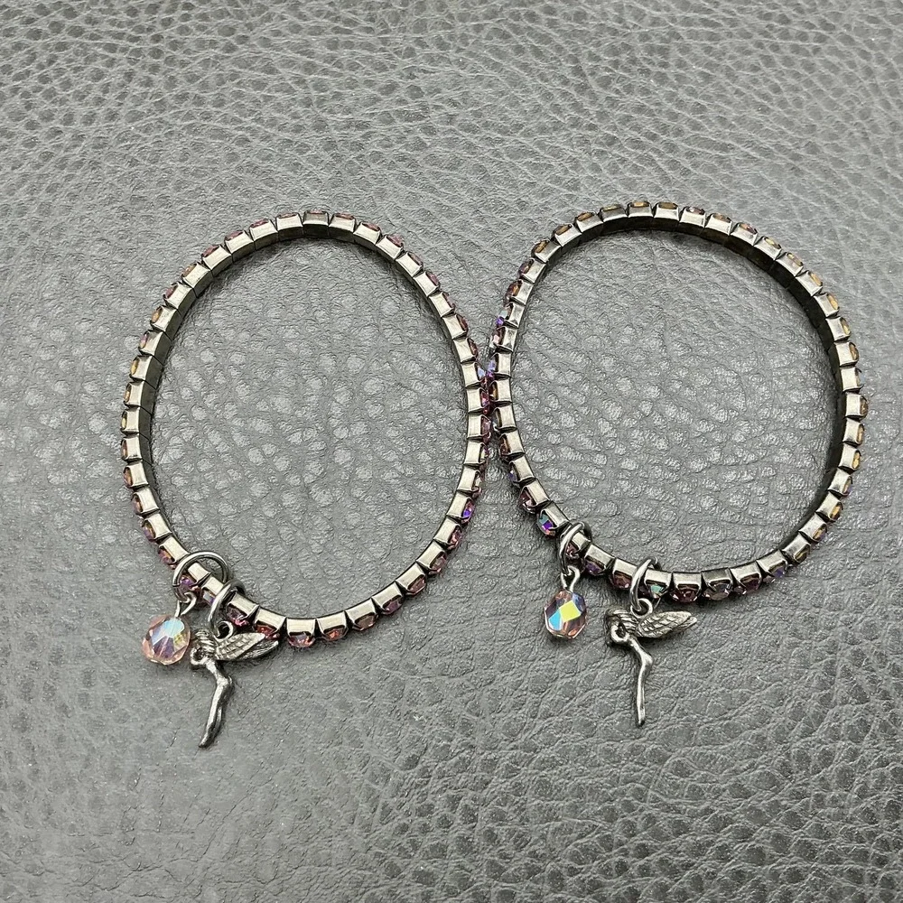 Purple Crystal Angel Fairy Charm Tennis Bracelet Set Of 2 Womens 6.5 In Jewelry